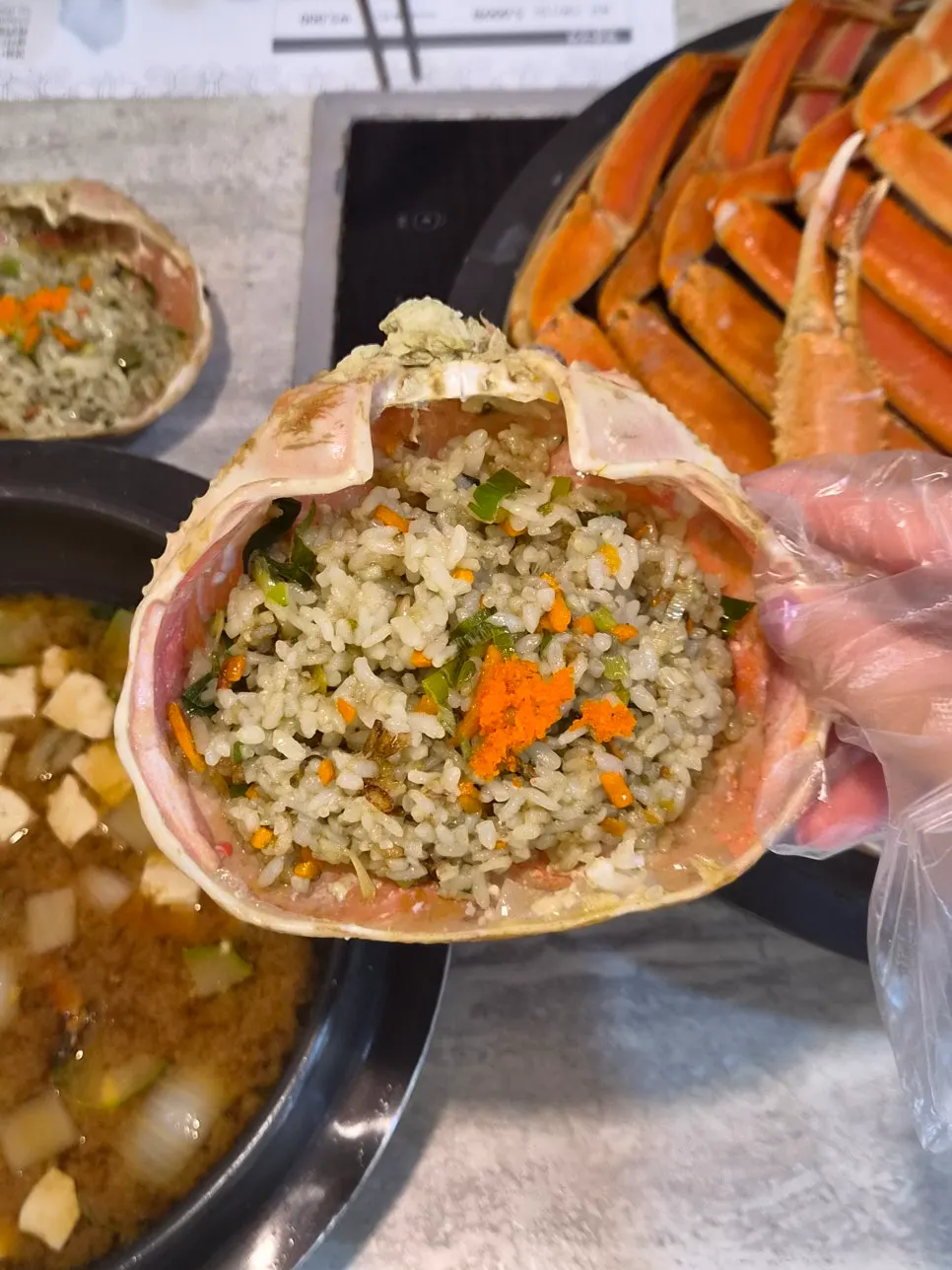 Crab fried rice and doenjang stew ordered to finish the meal