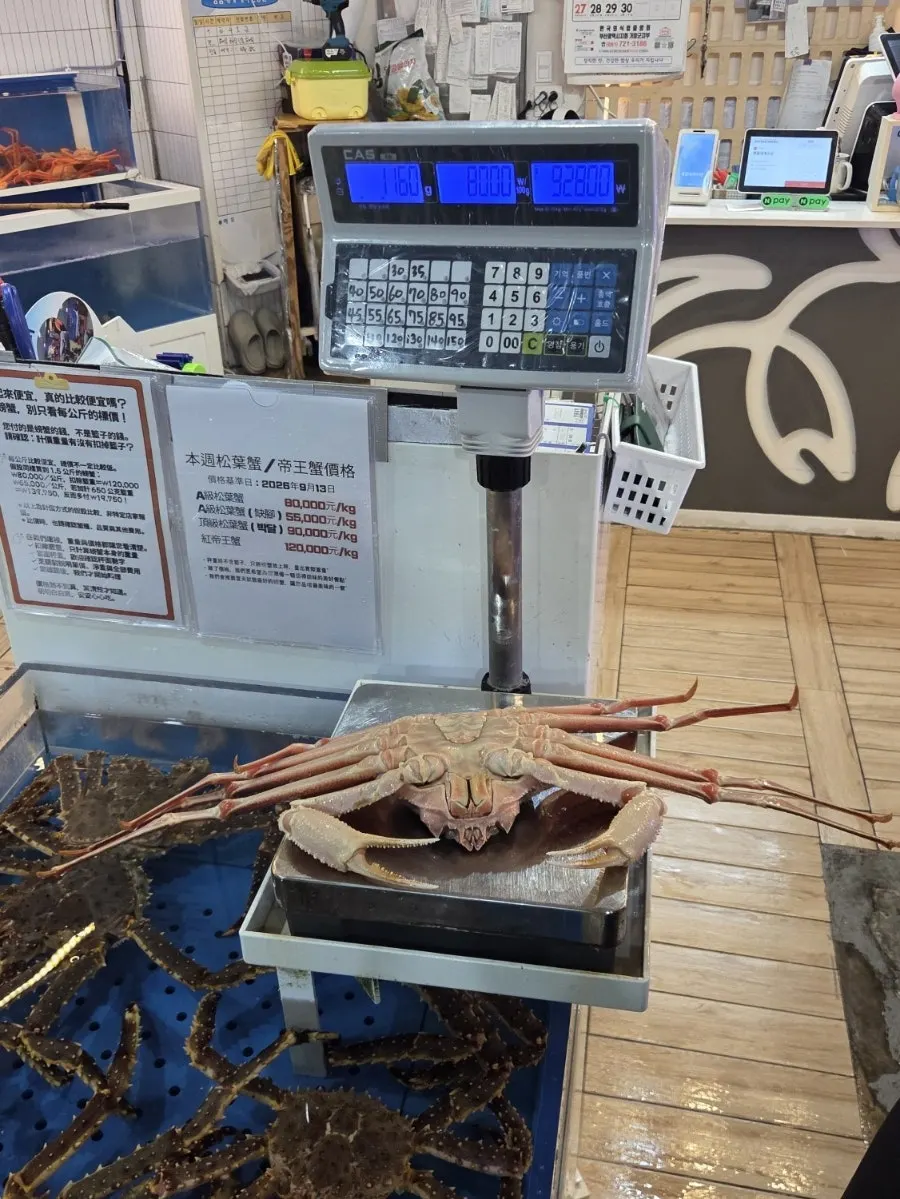 Crab being weighed on the scale without a basket