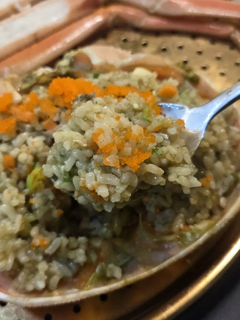 Close-up of rice fried in the crab shell