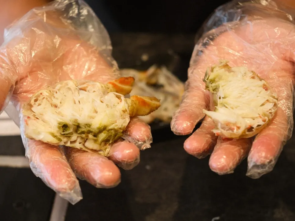 Crab body cut in half