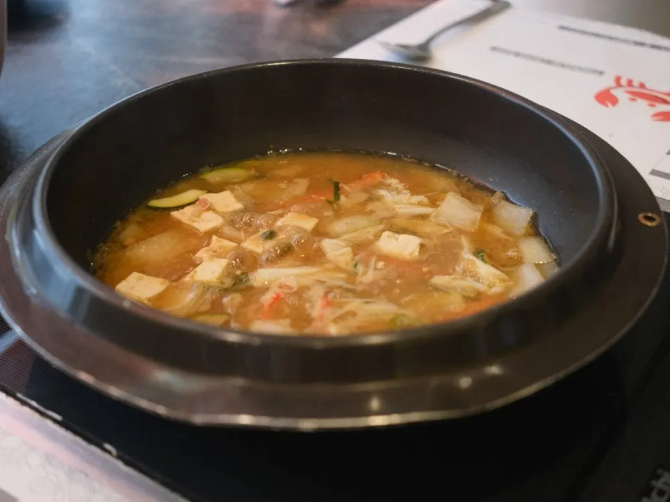 Doenjang stew simmering on the induction stove