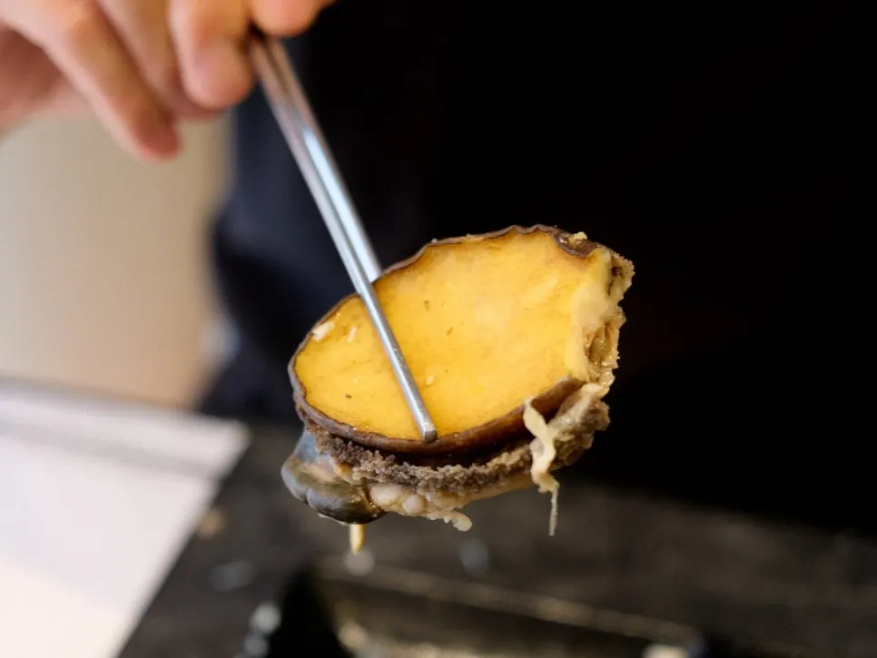 Complimentary abalone with crab fried rice
