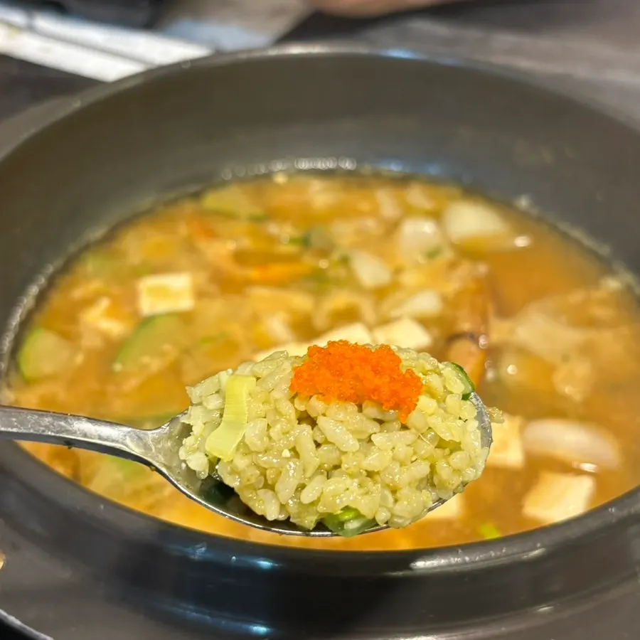Soybean paste stew served alongside the fried rice
