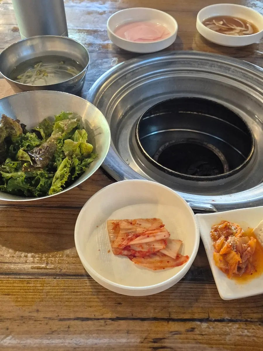 Banchan set out on the table at The Barbecue 051
