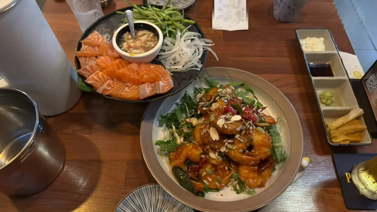 Thick-cut, kelp-aged salmon sashimi