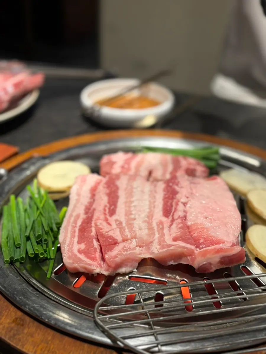 Close-up of the vivid red fresh pork ribs