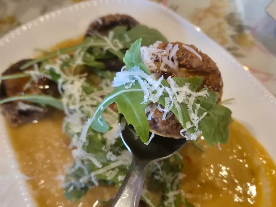 Close-up of mushroom shrimp fritters on a plate