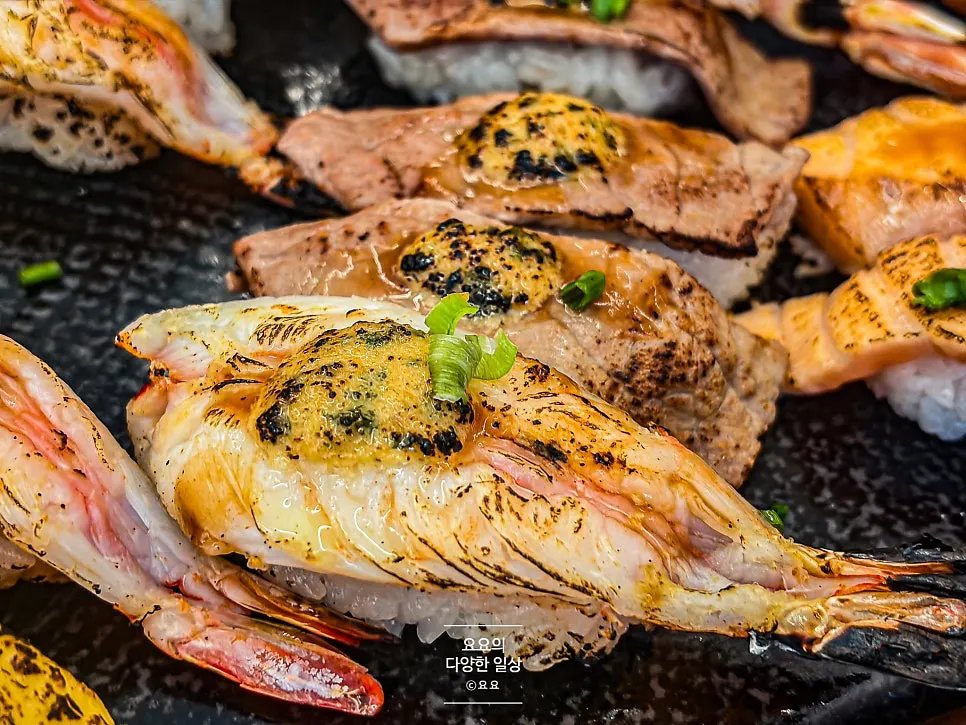 Flame-seared sushi with a browned finish