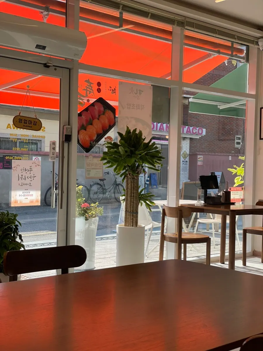 Neatly arranged seating area inside the restaurant