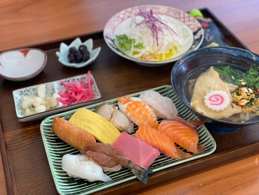 Raw sushi set with a variety of sushi types