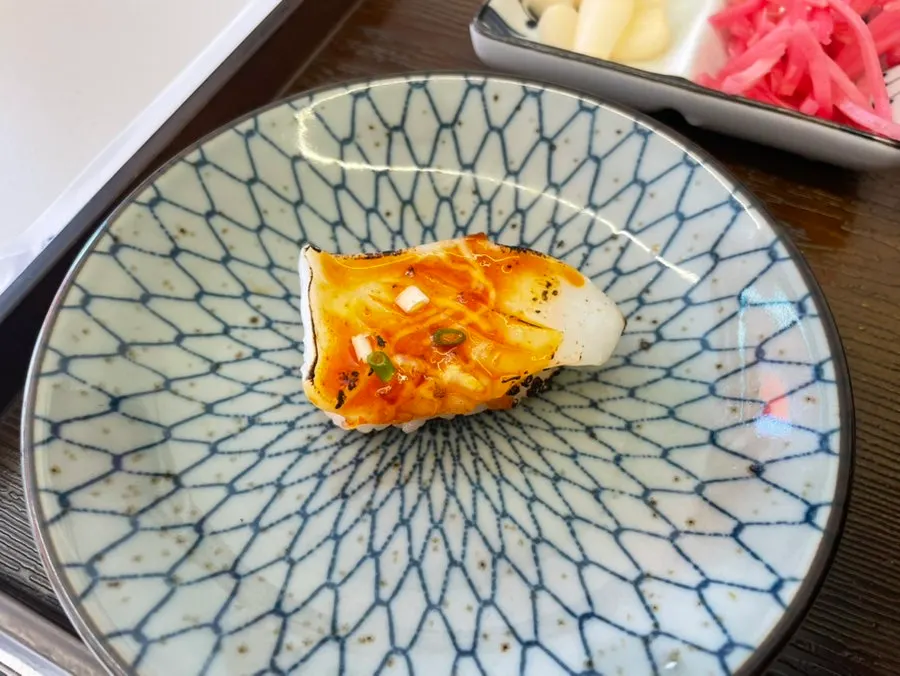 Shrimp flame-seared sushi