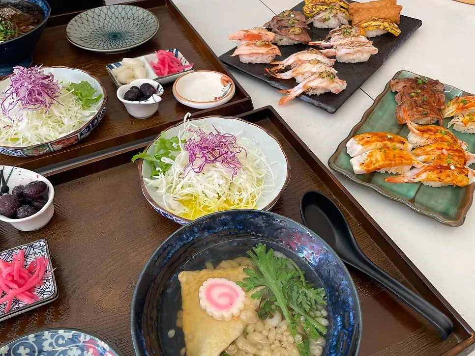 Menu board showing the flame-seared sushi set at Sushi Hwa