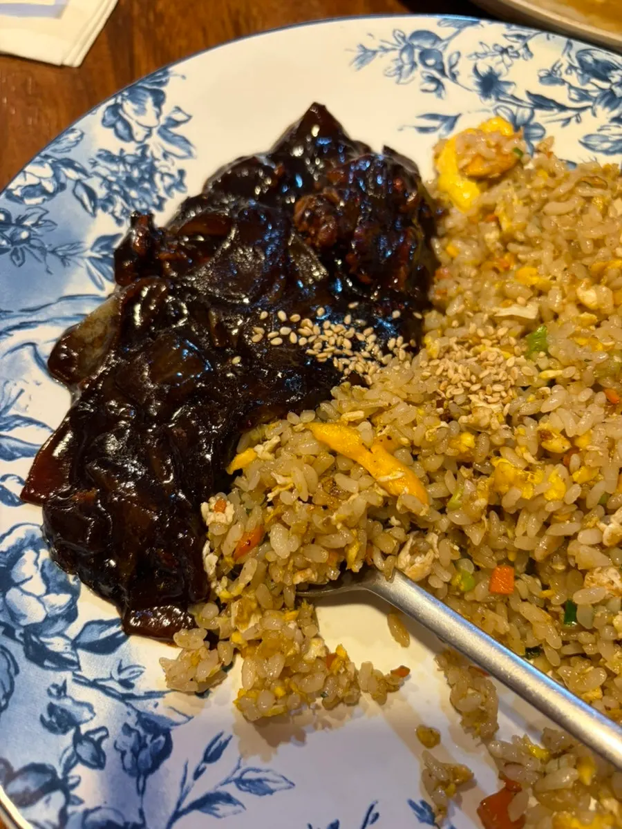 Jjamppong broth served with fried rice