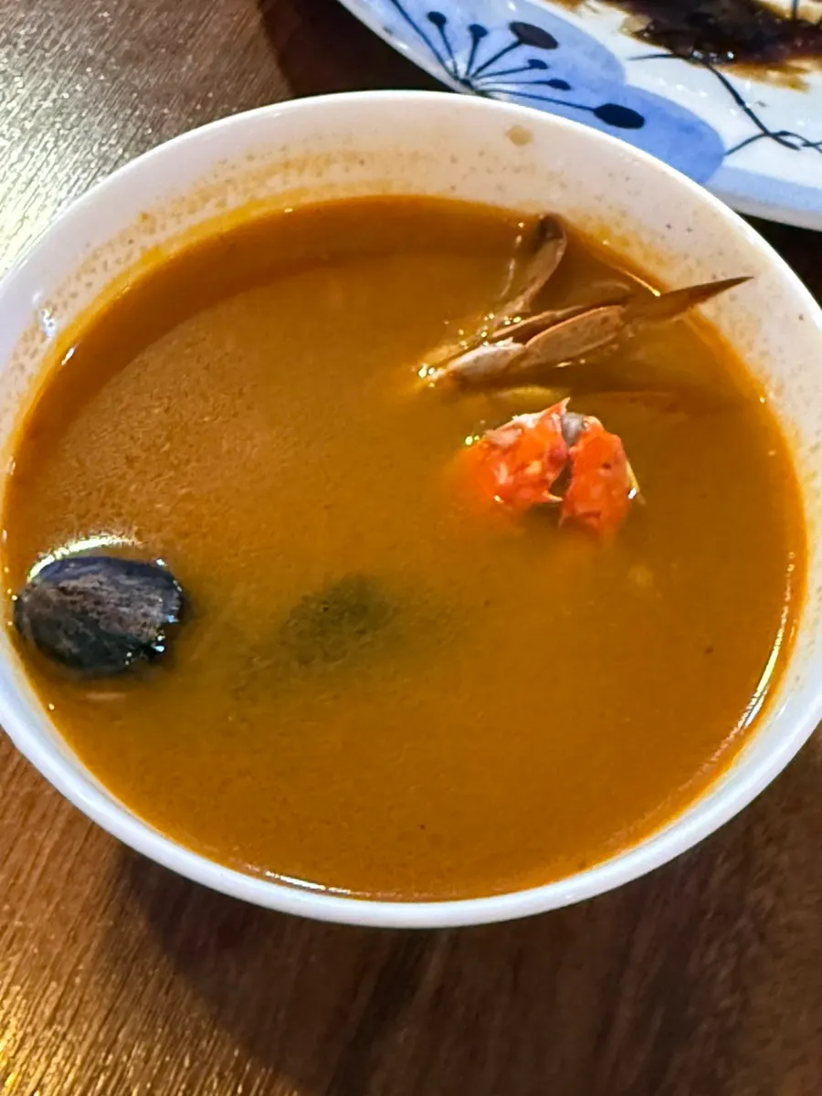 Jjamppong broth served alongside the fried rice
