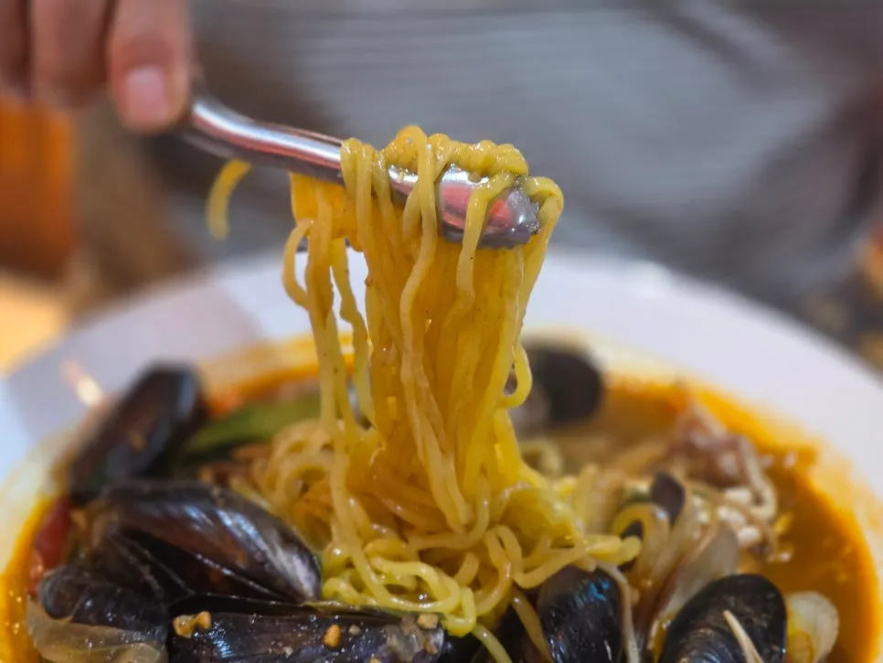 Generous bowl of seafood jjamppong