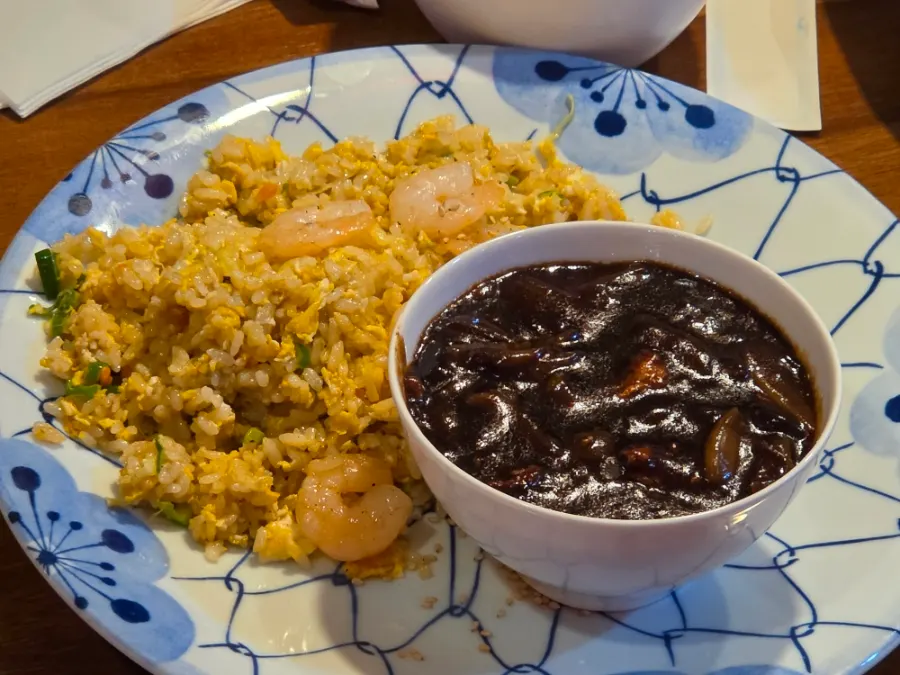 Shrimp fried rice with the sauce served separately