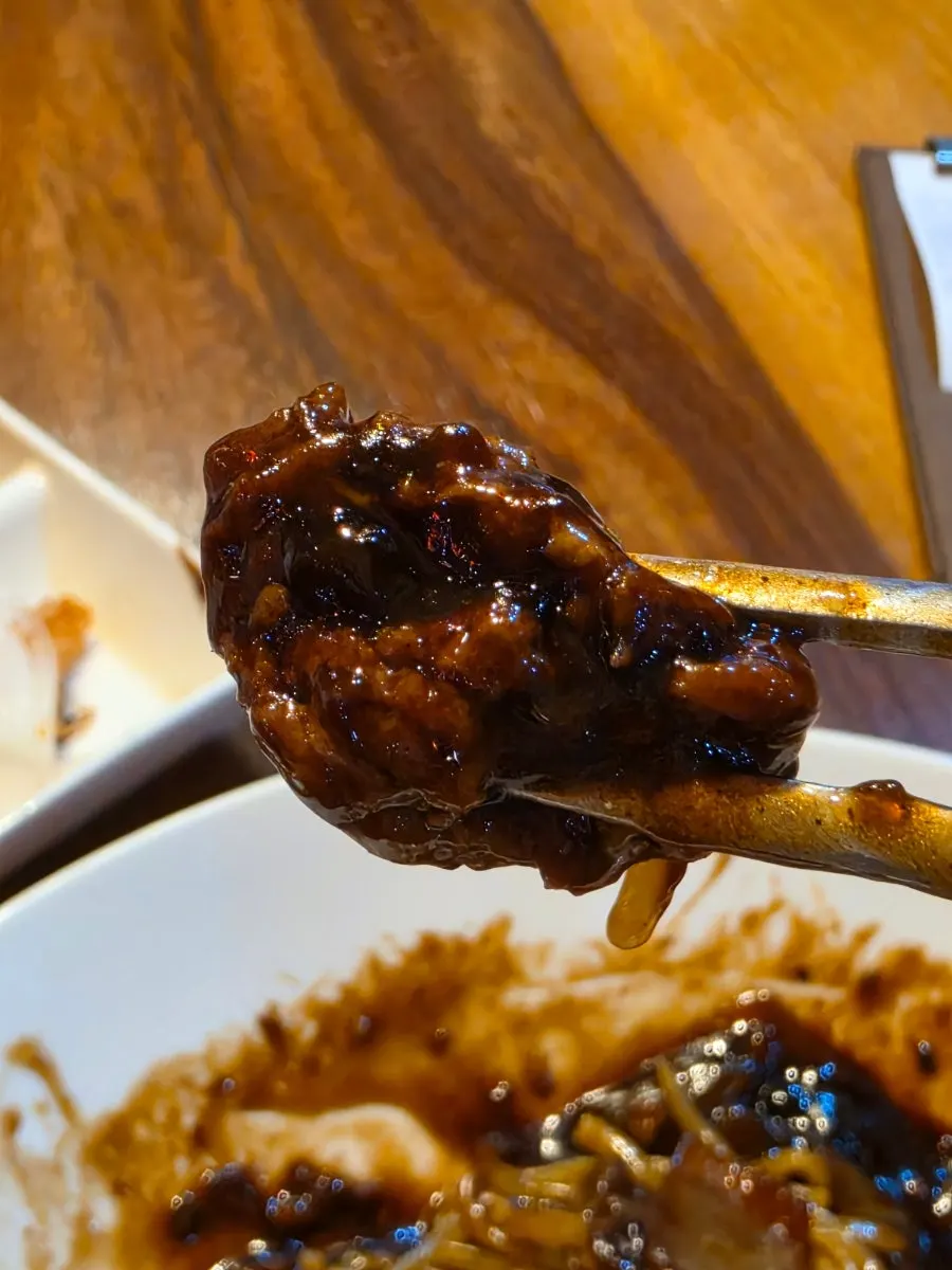 Jjajangmyeon with generous chunks of meat