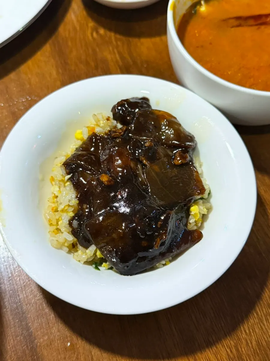 Shrimp fried rice mixed with jajang sauce