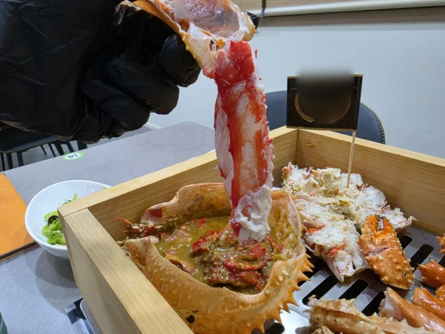 Cross-section of a king crab leg packed with meat