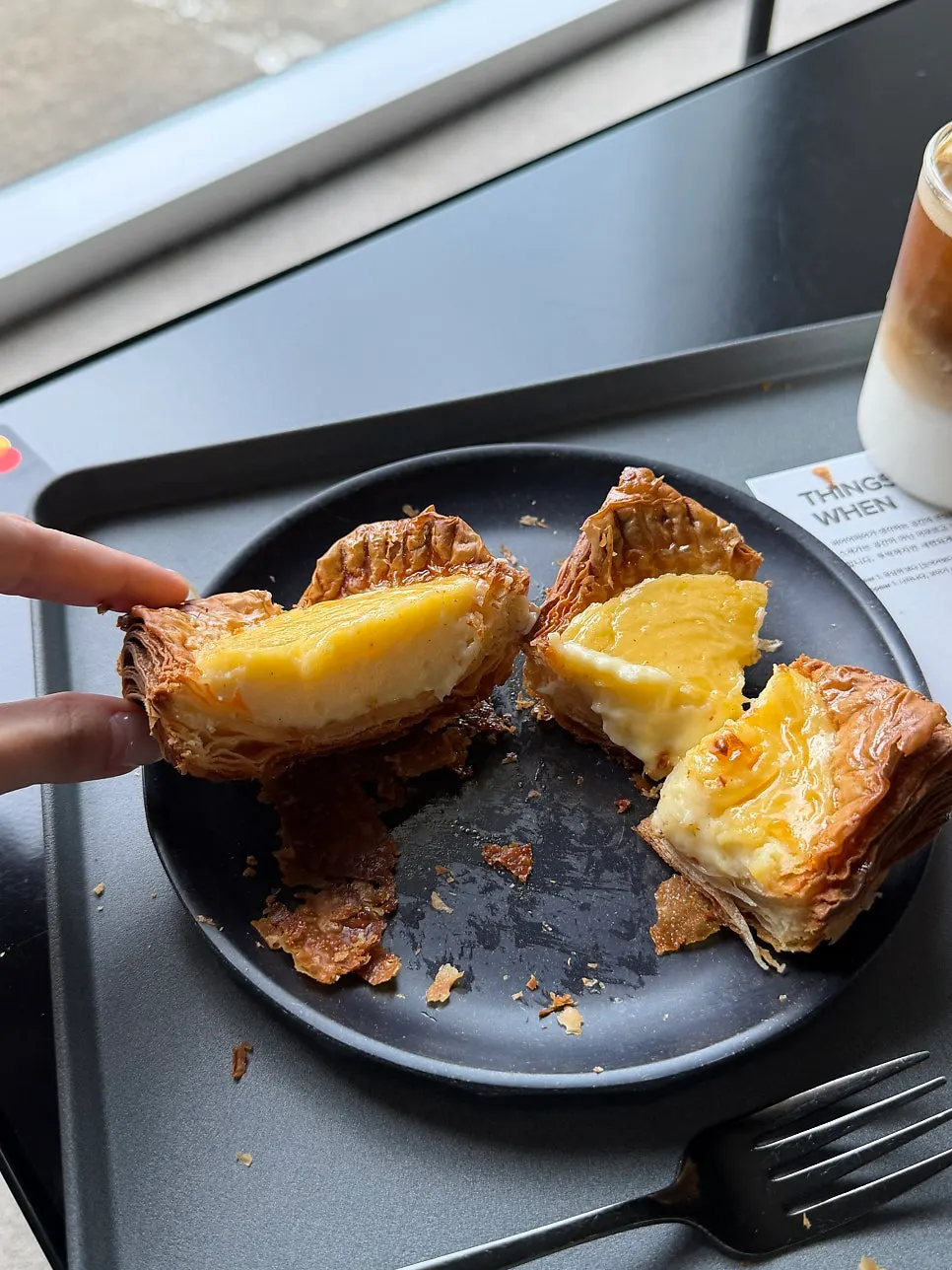 Cross-section of the giant egg tart full of cream