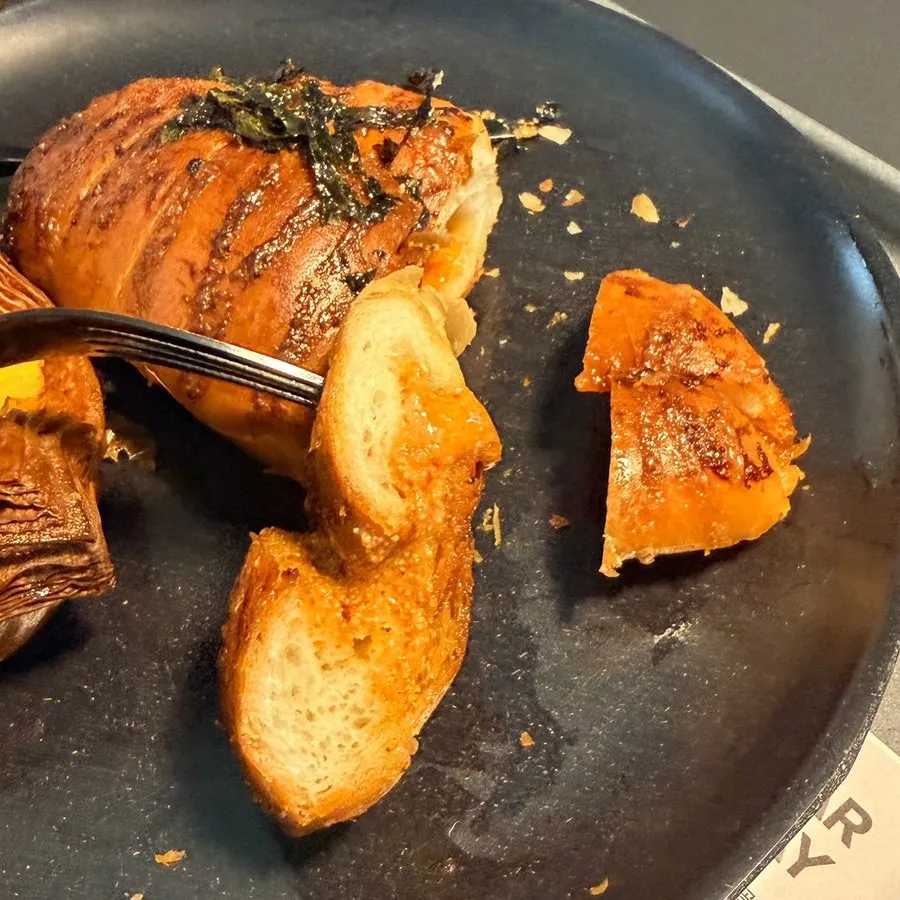 Cross-section of mentaiko salt bread