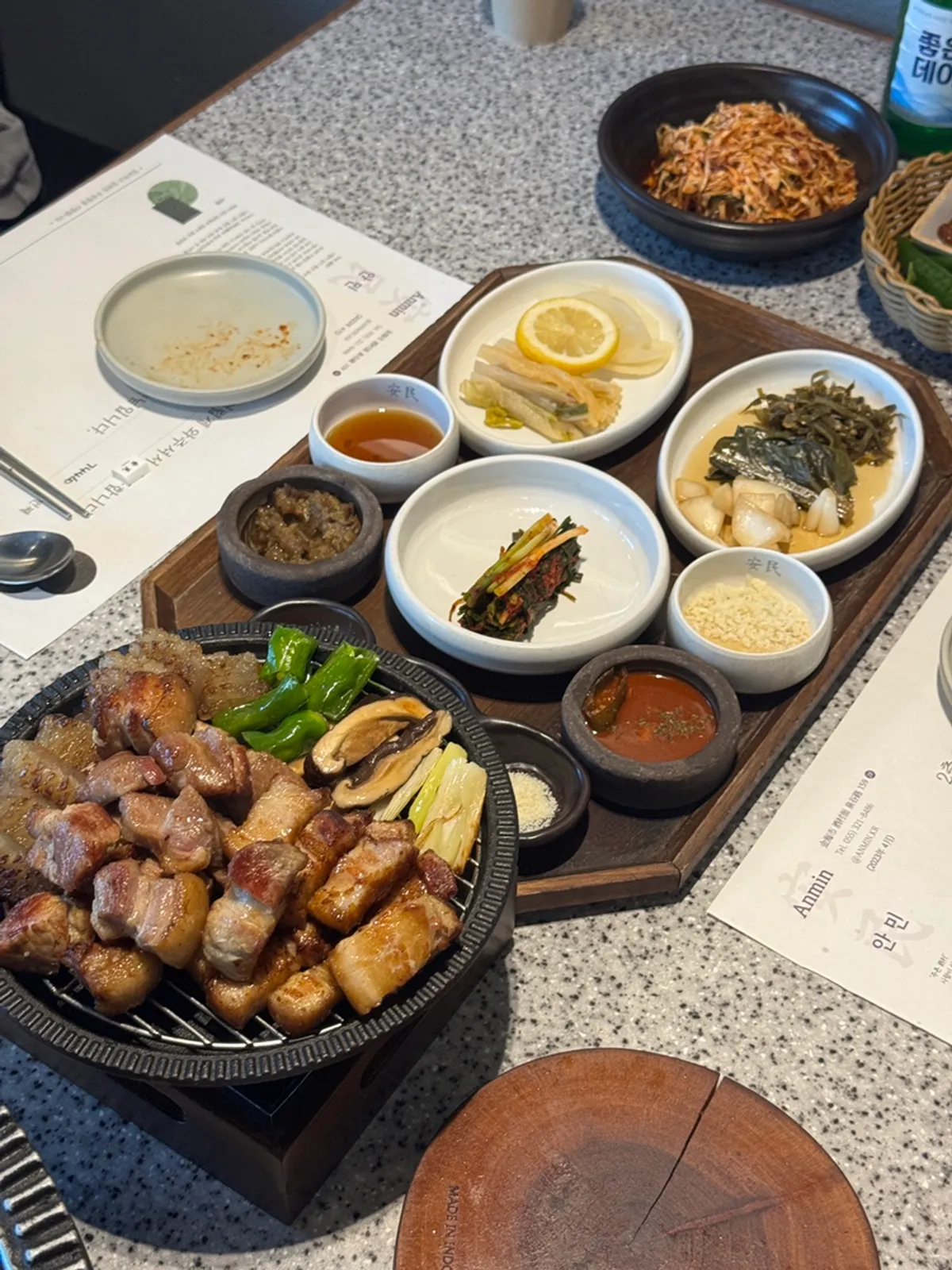Golden-brown grilled pork belly and neck