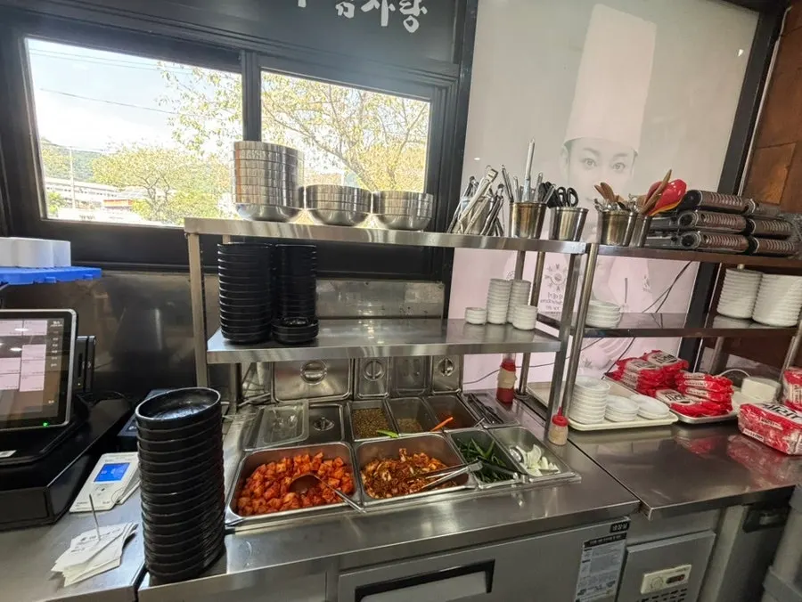 Side-dish self-serve bar in the restaurant