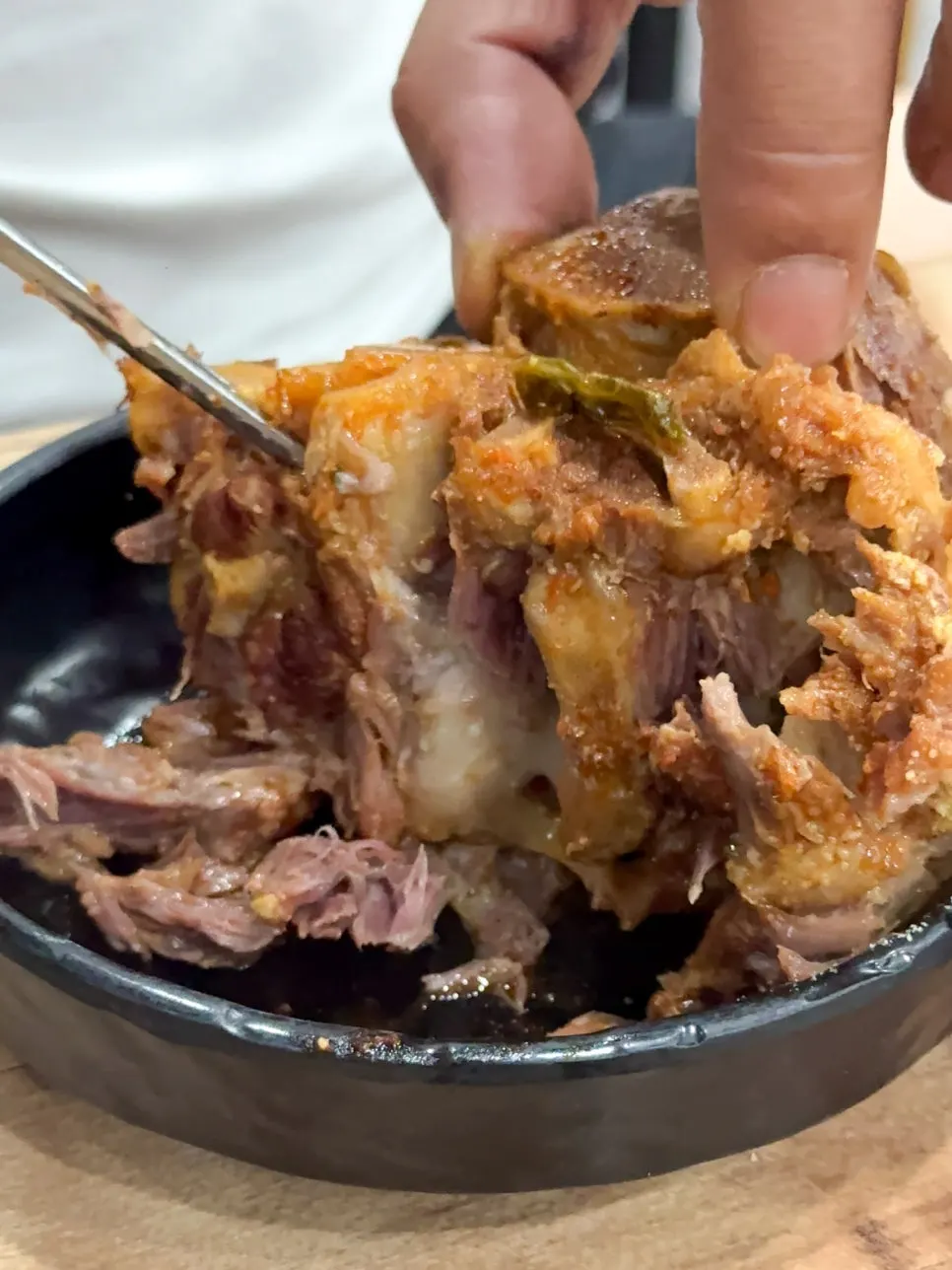 Thick chunks of meat clinging to the bones