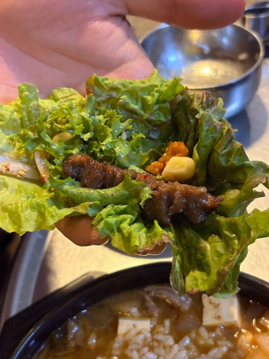 Marinated beef short rib wrapped in lettuce