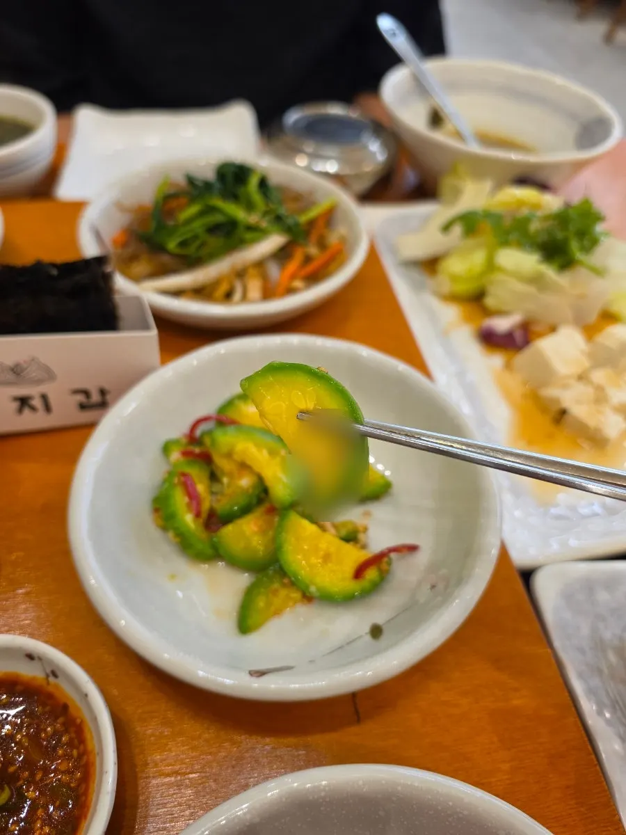 Plate of house-made grilled tofu at Gaya Kkeutjip