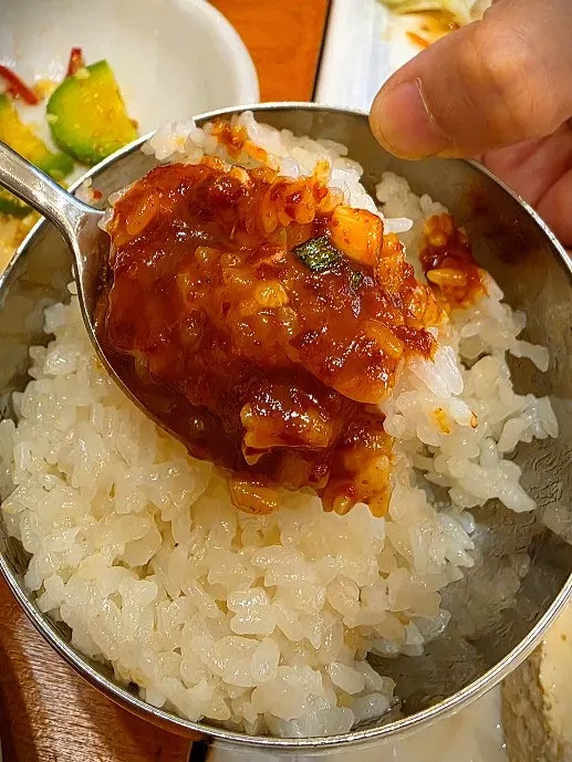 Rice served alongside the set menu at Gaya Kkeutjip
