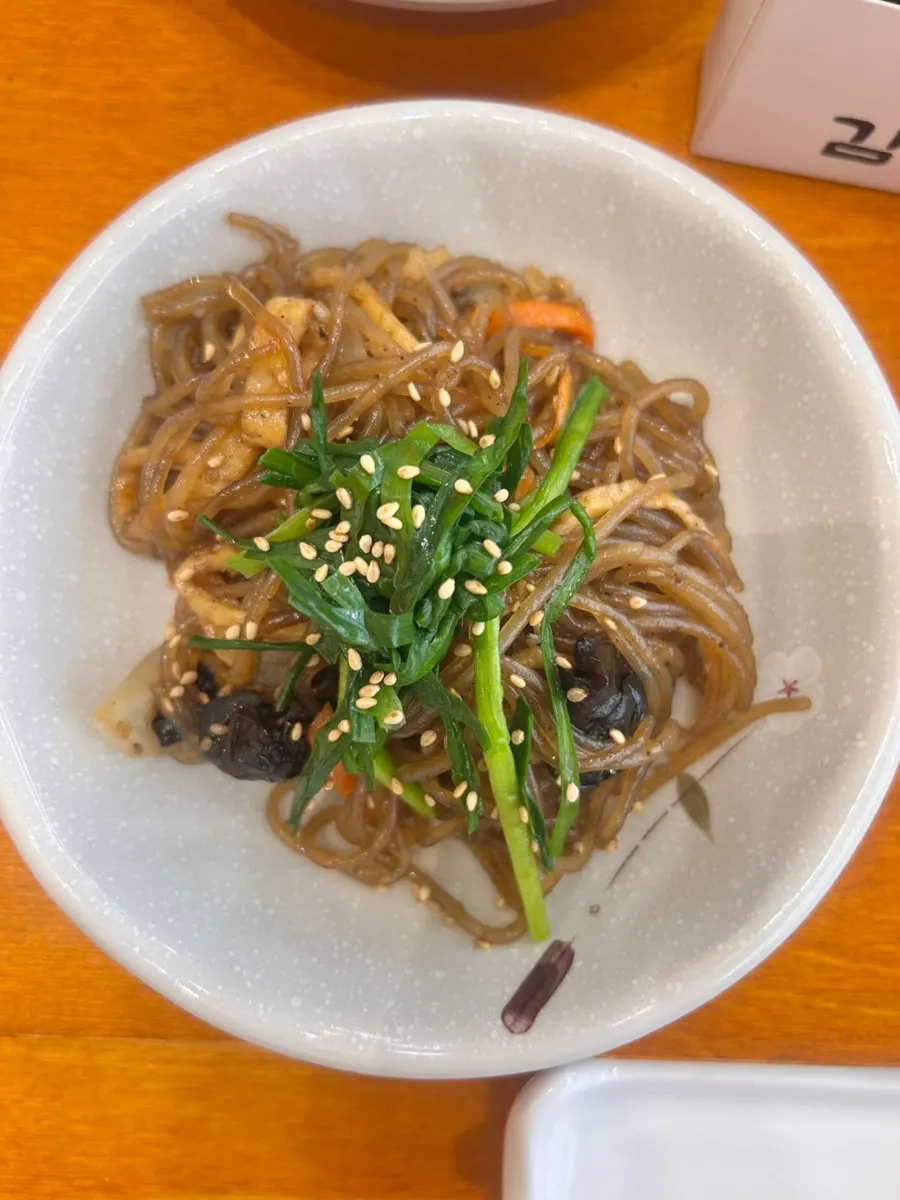 Japchae side dish served with the set meal