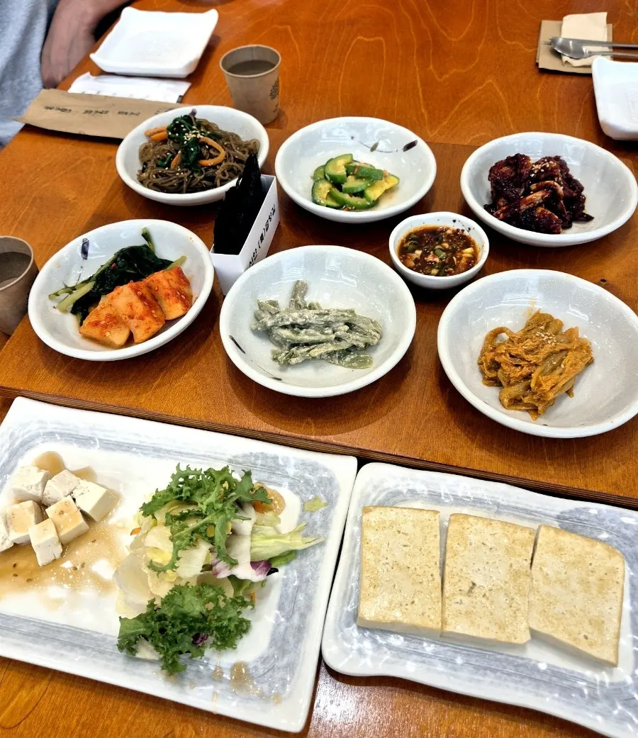 A plate of tofu salad and pan-fried tofu