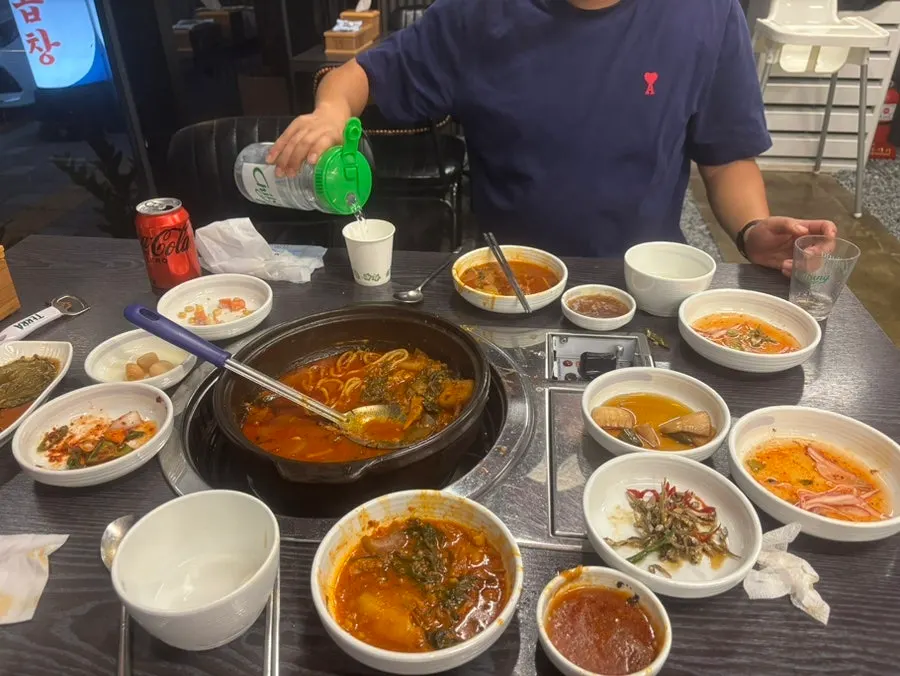 A cheerful photo taken during the meal