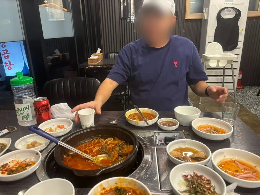 A photo taken in front of the gopchang hot pot