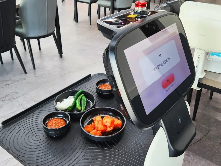 Serving robot carrying side dishes