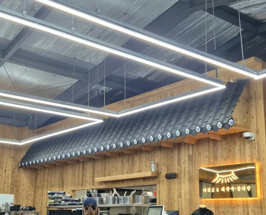 Restaurant interior with roof-tile and wood decor