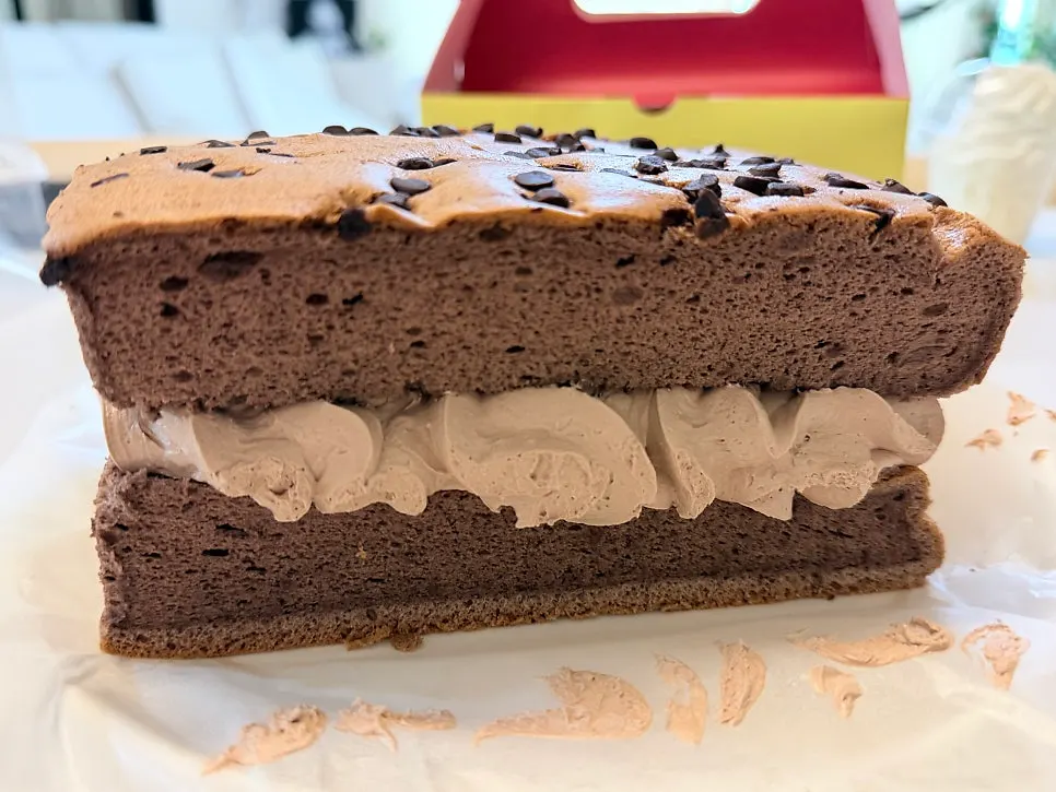 Cross-section showing cream as thick as the cake itself