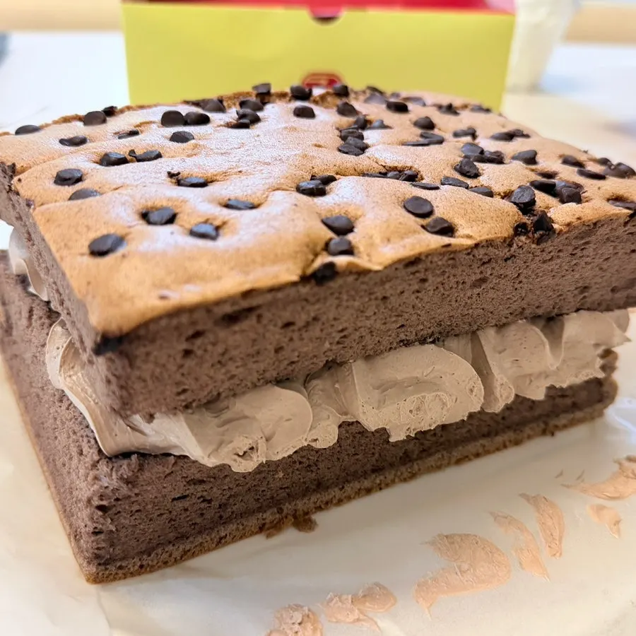 A piece of castella enjoyed with coffee
