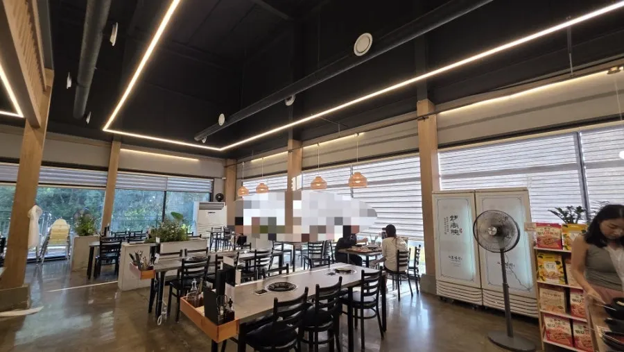 Dining area with widely spaced tables