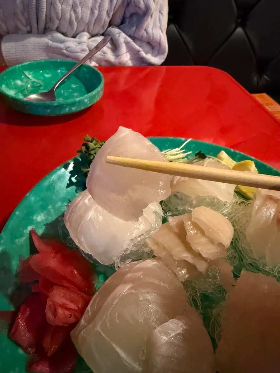 Close-up of a giant flounder sashimi cut