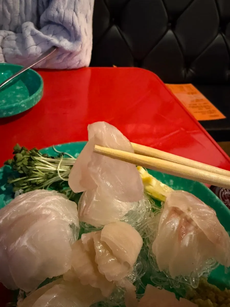 Close-up of the fin cut of giant flounder sashimi
