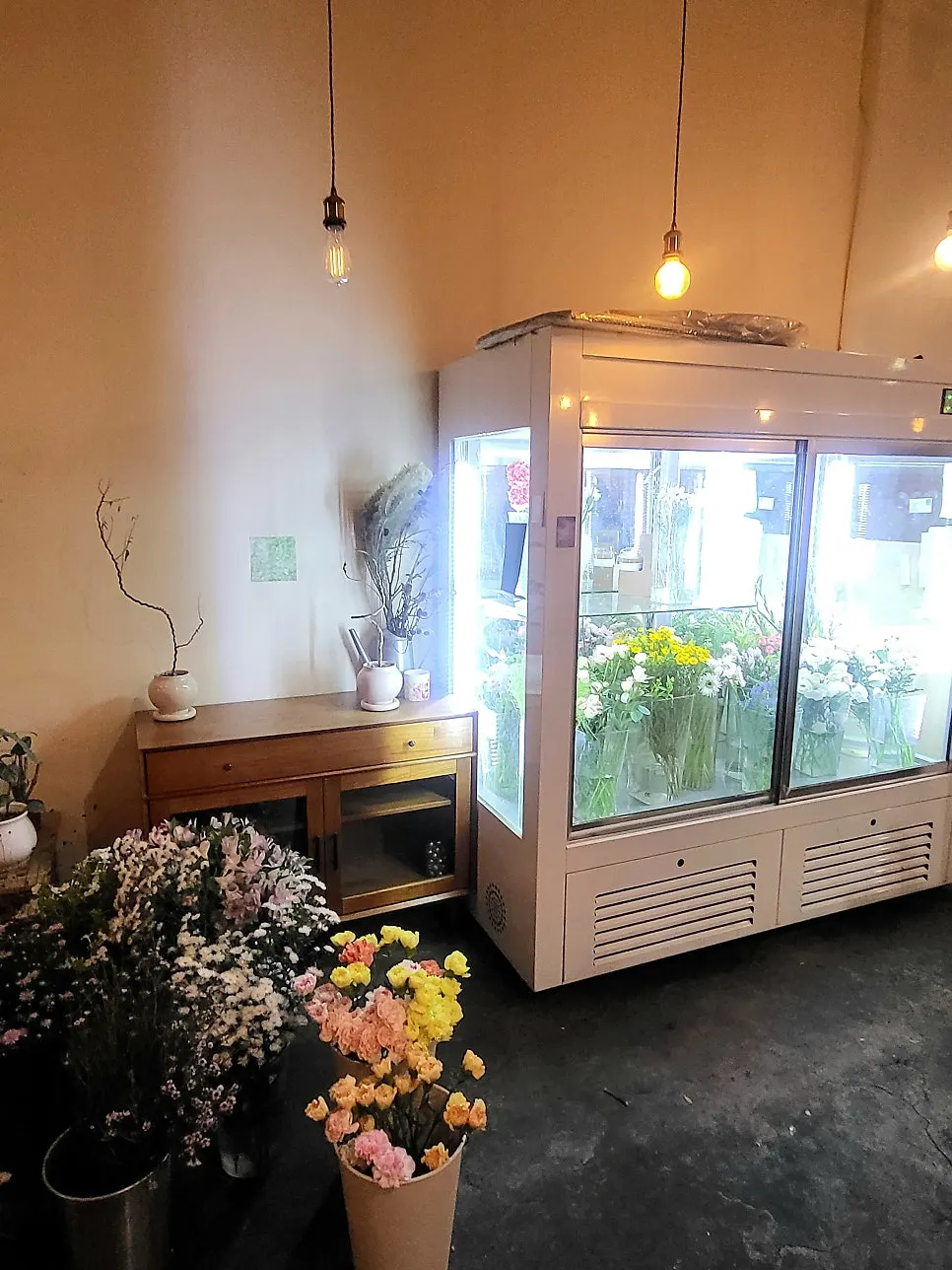 Fresh flower bouquets prepared in the store