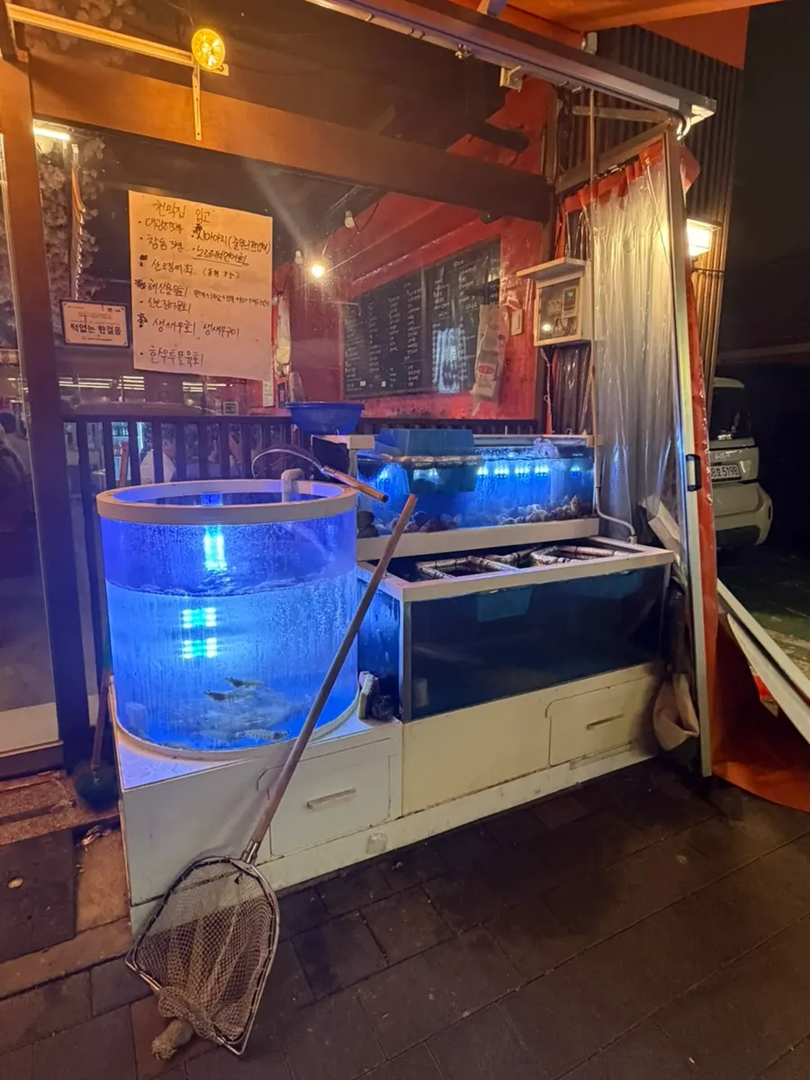 Seafood tanks inside the restaurant