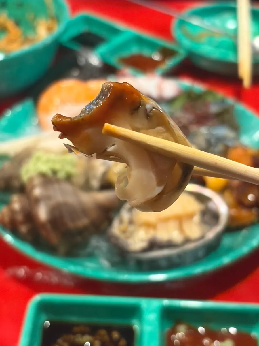 Thinly sliced abalone on the seafood platter