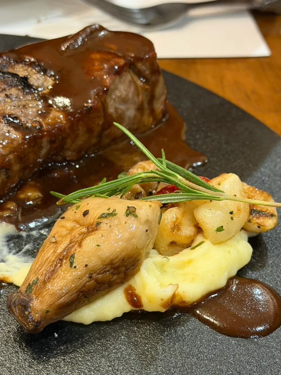 Sirloin steak enjoyed together with garnish
