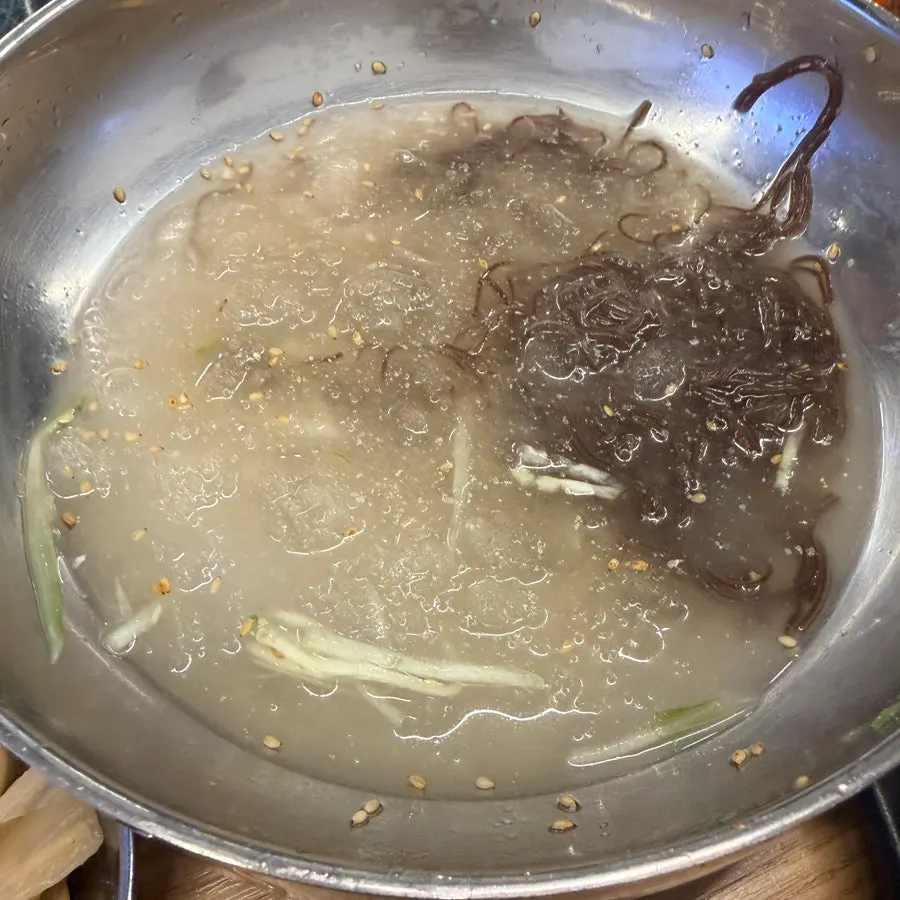Warm stew eaten alongside the meat