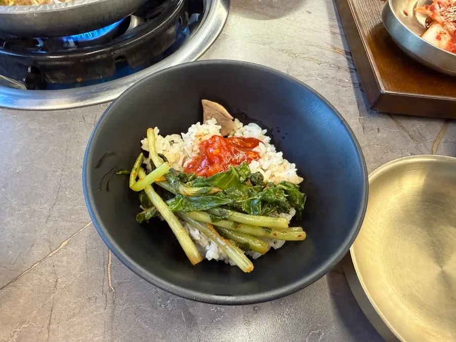 Plate of yeolmu kimchi from the self-serve bar