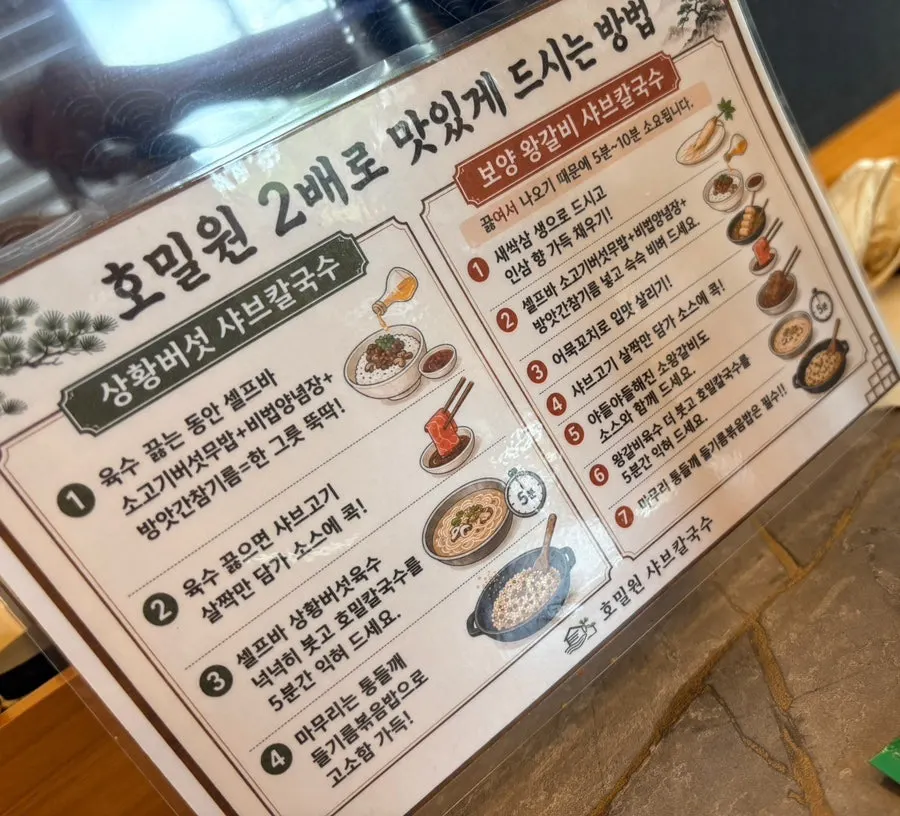 Menu board listing the shabu kalguksu set contents