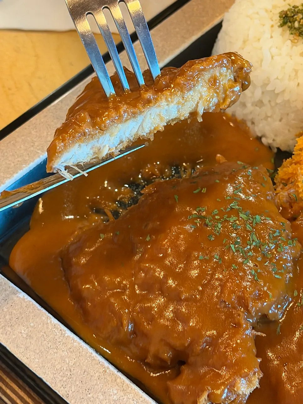 Cream demiglace sauce with a dab of wasabi